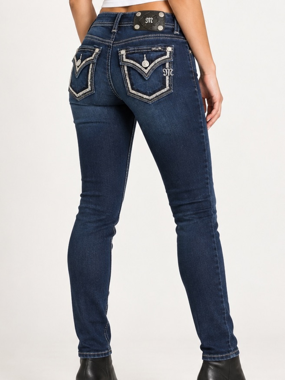 Miss Me Signature Skinny Jeans Size 25 Dark Wash Sequin Flap Pockets